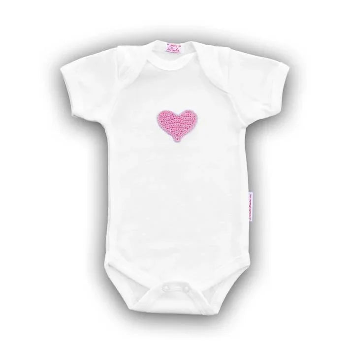 Pink Heart Baby Onesie with Hand-Crocheted Picture