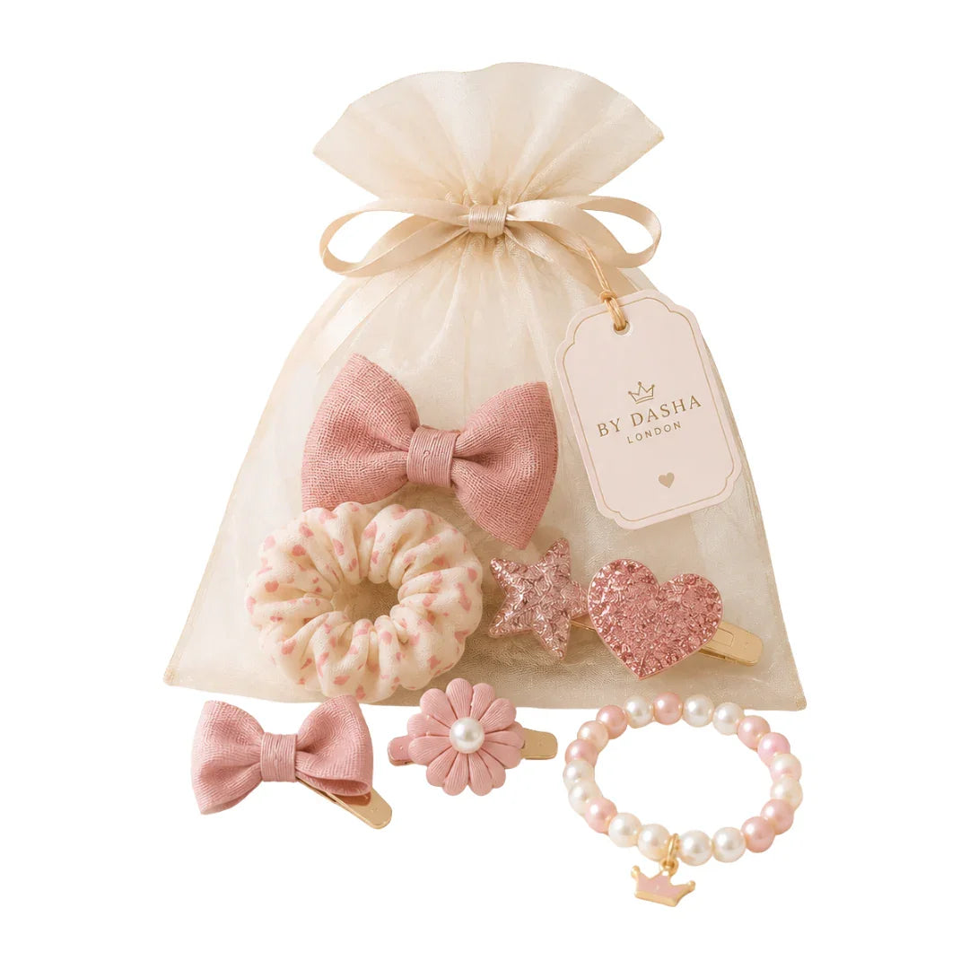 Girls' Accessories Gift Set – Pink Hair Bows & Bracelet | By Dasha London